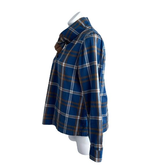 LL Bean Flannel Top Green Plaid Pullover Heritage High Neck Button Pockets Sz M - Picture 3 of 16